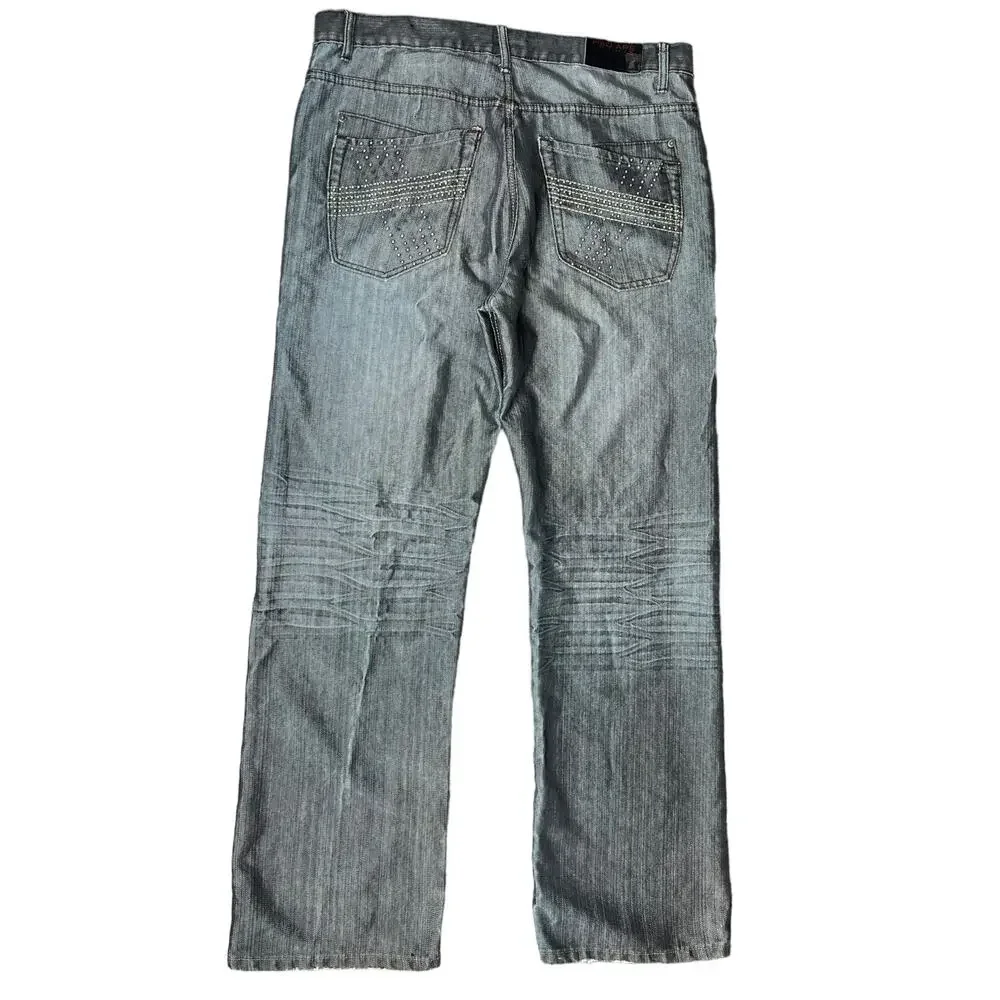 Cyber Y2K Gray 00s Jeans Stuudded Pocket Red Ape Cyber Grunge Size 38